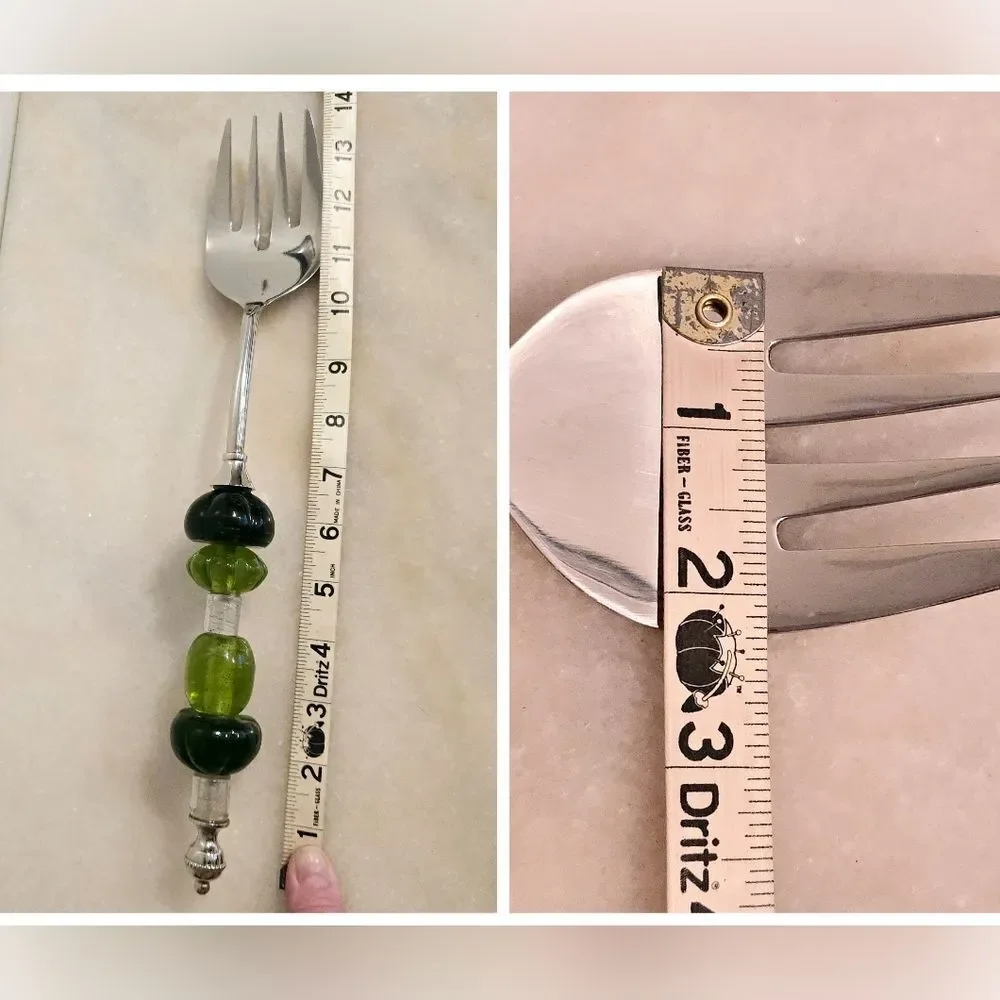Pottery Barn Long Green Bead salad serving fork